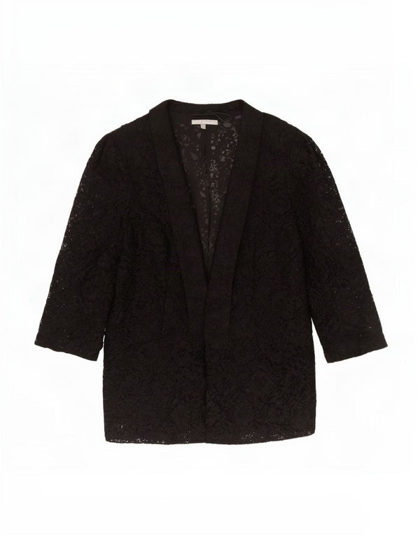 Marks & Spencer Damski koronkowy kardigan z rękawem 3/4, UK 20 2XL, czarny w kwiaty