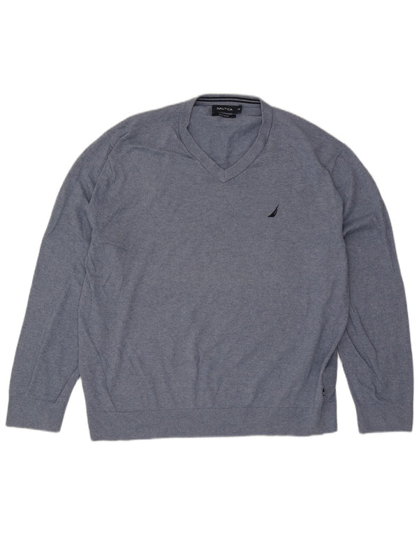 Męski sweter Nautica z dekoltem w kształcie litery V, 2XL, niebieska bawełna