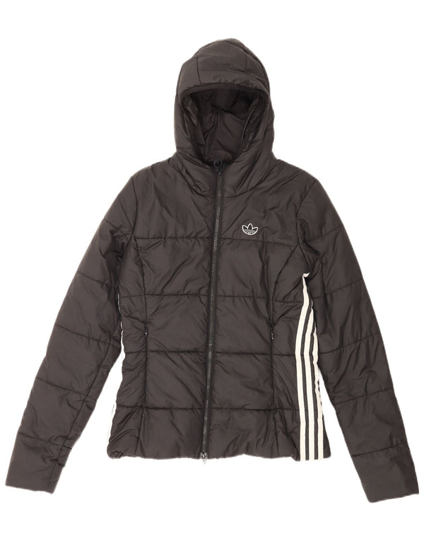 Damska wyściełana kurtka z kapturem Adidas UK 8 Mały czarny poliester