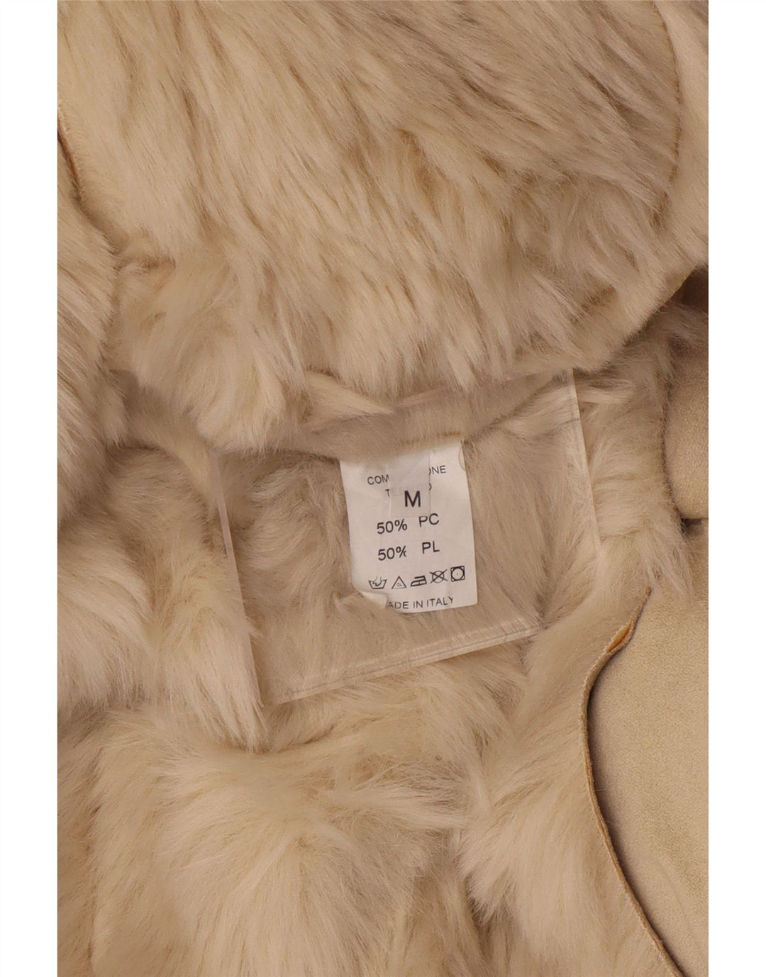 Płaszcz damski z kapturem typu Sherpa w stylu vintage, UK 14, średni beż, akryl