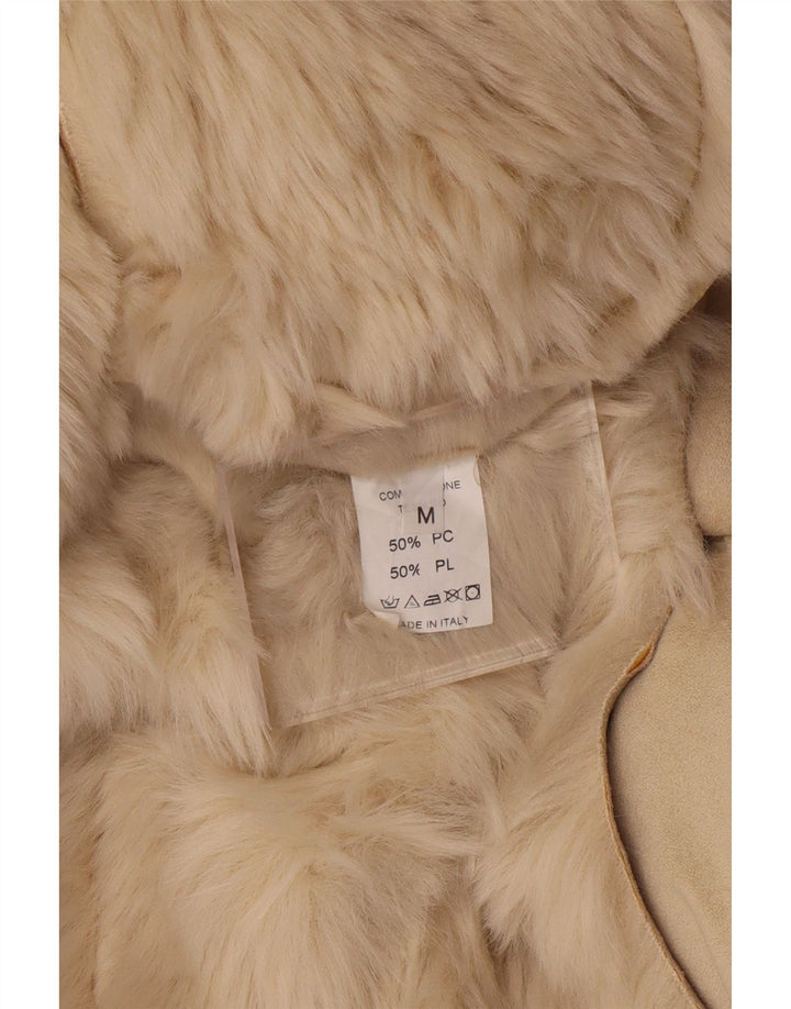 Płaszcz damski z kapturem typu Sherpa w stylu vintage, UK 14, średni beż, akryl