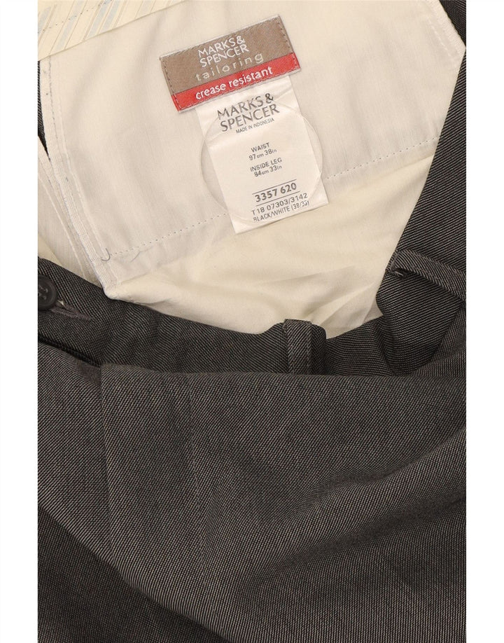 Marks & Spencer Męskie proste spodnie garniturowe W38 L33 Szary poliester