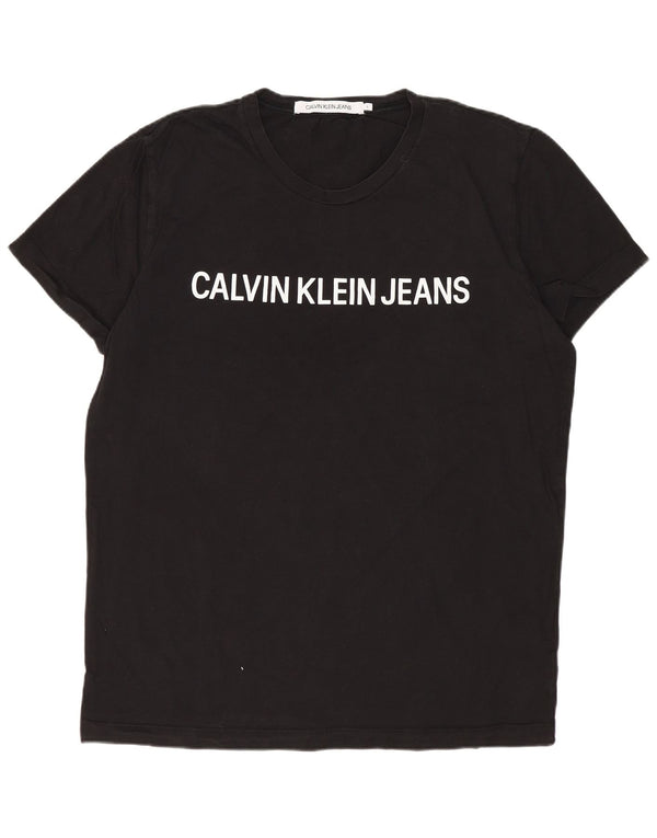 Męski T-shirt z grafiką CALVIN KLEIN JEANS, duży, czarny, bawełniany