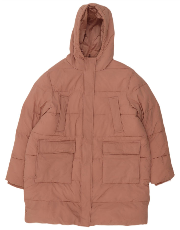 Marks & Spencer Damski płaszcz z kapturem, oversize, wyściełany, UK 18 XL, różowy poliester