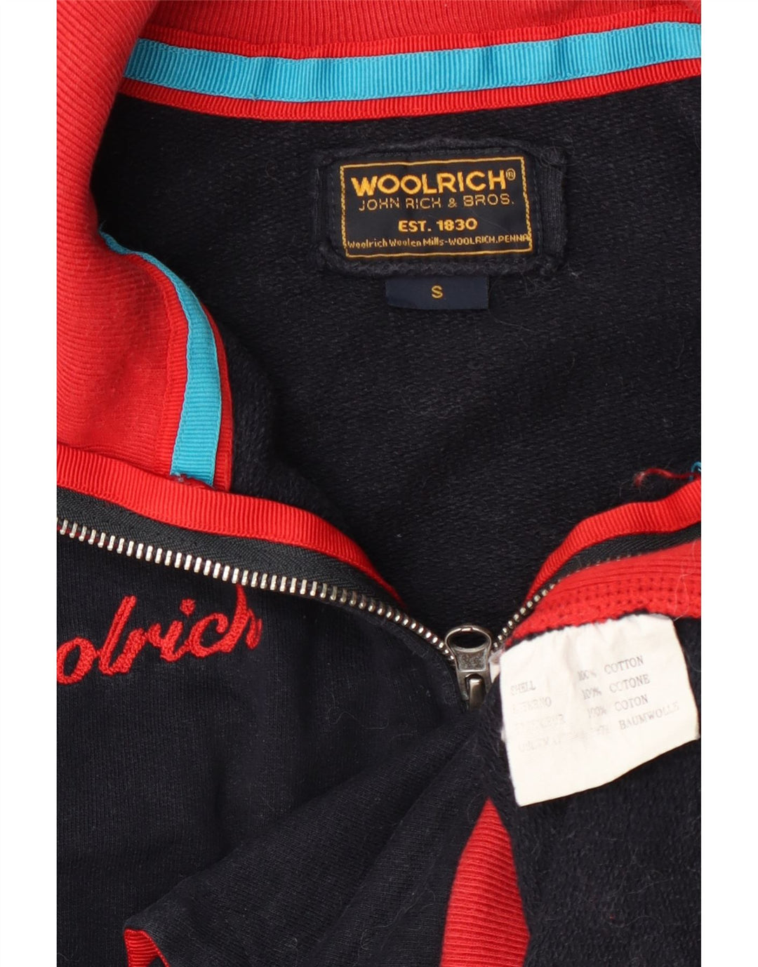 Męska kurtka dresowa Woolrich Graphic, mała, granatowa, z blokami kolorów