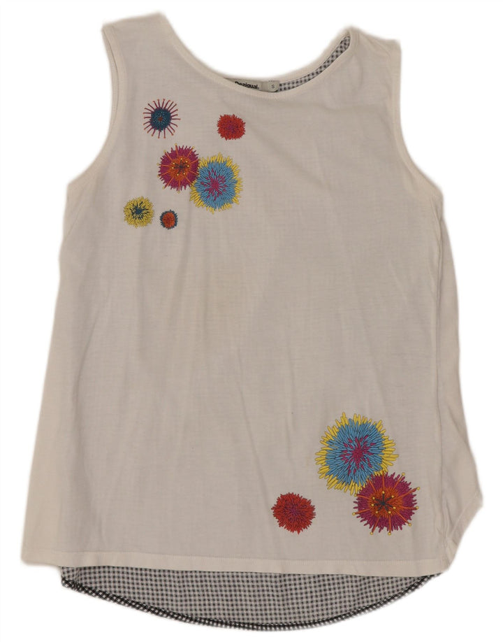 DESIGUAL Damska bluzka bez rękawów Top UK 10 Small White Floral