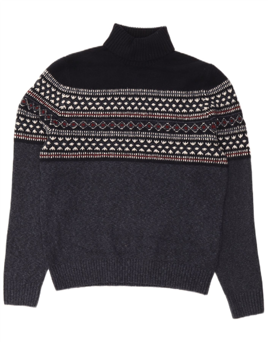 Marks & Spencer Męski sweter z golfem, duży, granatowy Fair Isle