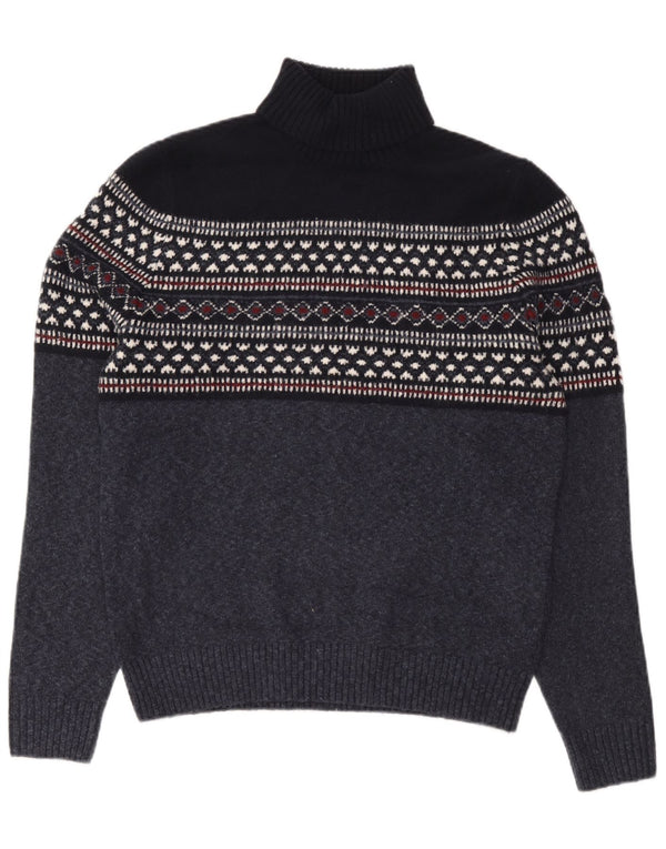 Marks & Spencer Męski sweter z golfem, duży, granatowy Fair Isle