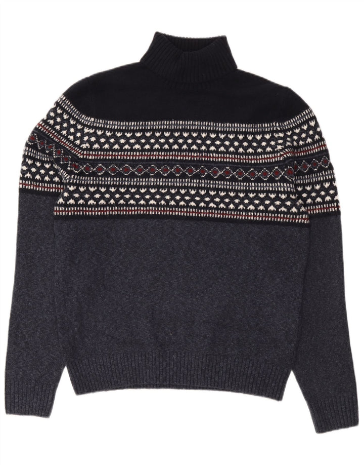 Marks & Spencer Męski sweter z golfem, duży, granatowy Fair Isle