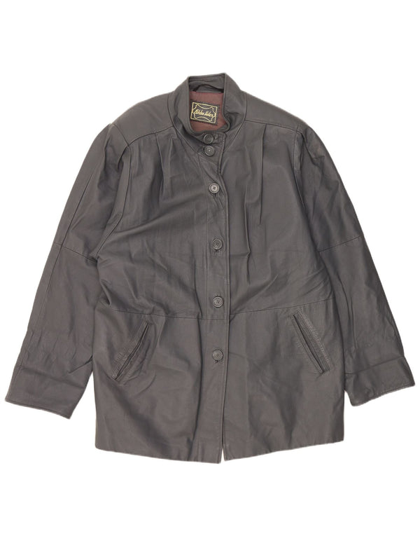 Vintage damski płaszcz skórzany oversize UK 18 XL szara skóra