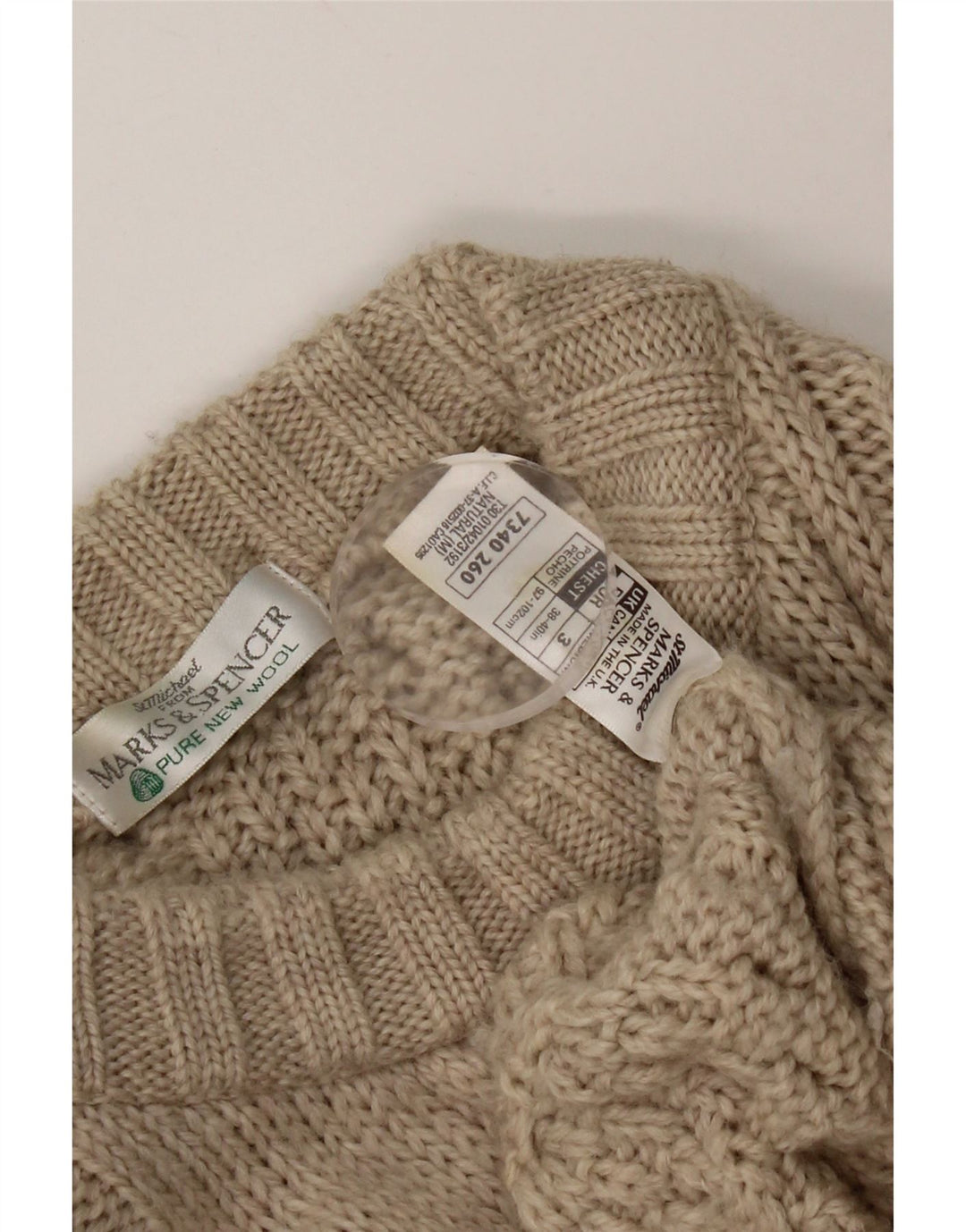 Marks & Spencer Męski sweter z okrągłym dekoltem, średnio beżowy, nowa wełna
