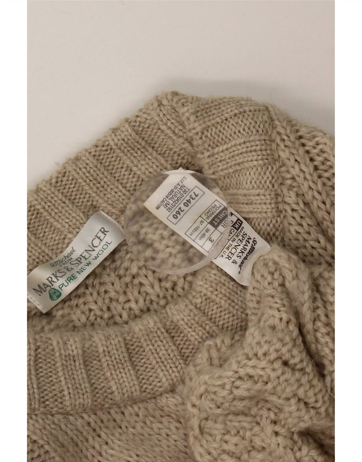 Marks & Spencer Męski sweter z okrągłym dekoltem, średnio beżowy, nowa wełna
