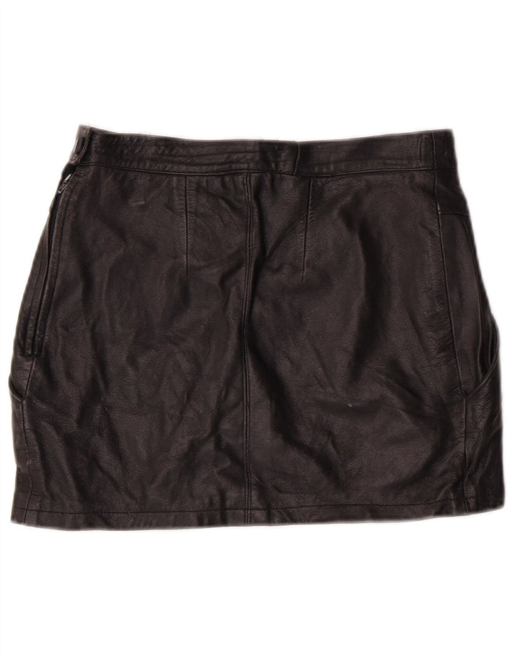 EMBASSY Damska skórzana spódnica z wysokim stanem IT 46 Large W26 Czarna skóra