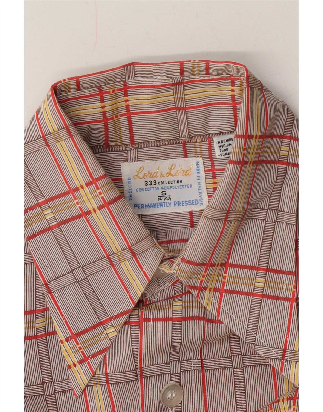 Koszula męska w stylu vintage, rozmiar 14 1/2, mała, brązowa, bawełniana kratka