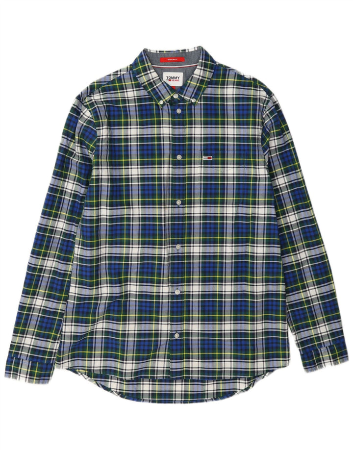 Męska koszula flanelowa Tommy Hilfiger w dużą niebieską kratkę, bawełniana