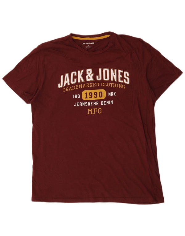 Męski T-shirt z grafiką Jack & Jones, top XL, bordowa bawełna