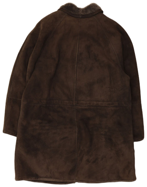 Vintage męski płaszcz z owczej skóry UK 40, duży, brązowy, skórzany