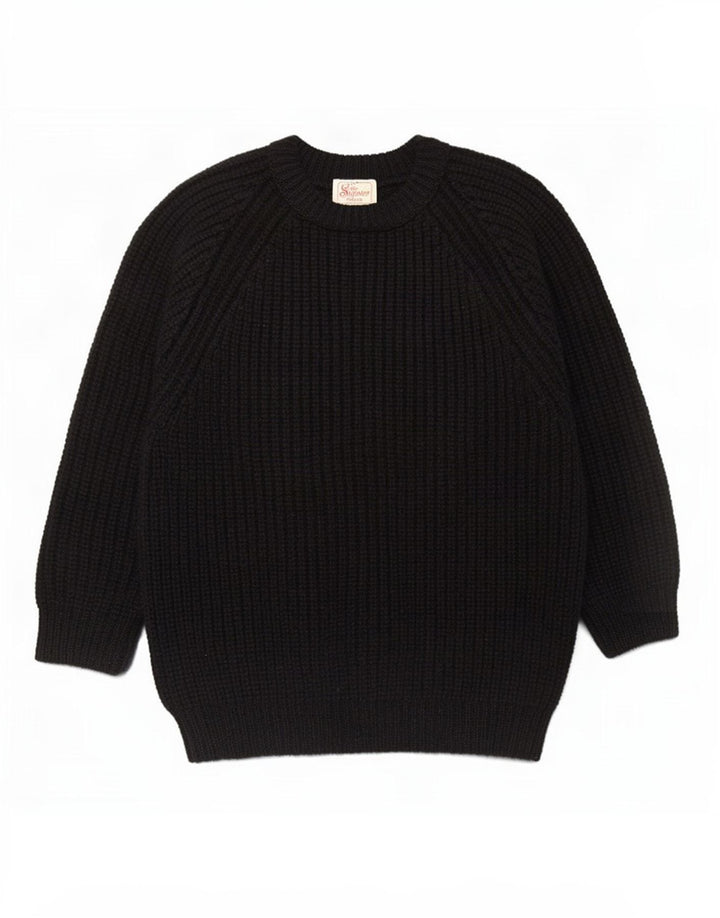 The Sweter Shop Męski sweter z dekoltem w łódkę, średni czarny, nowa wełna