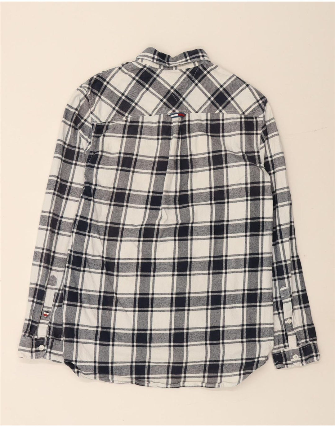 Męska koszula flanelowa TOMMY HILFIGER o regularnym kroju, mała, granatowa, bawełniana w kratę