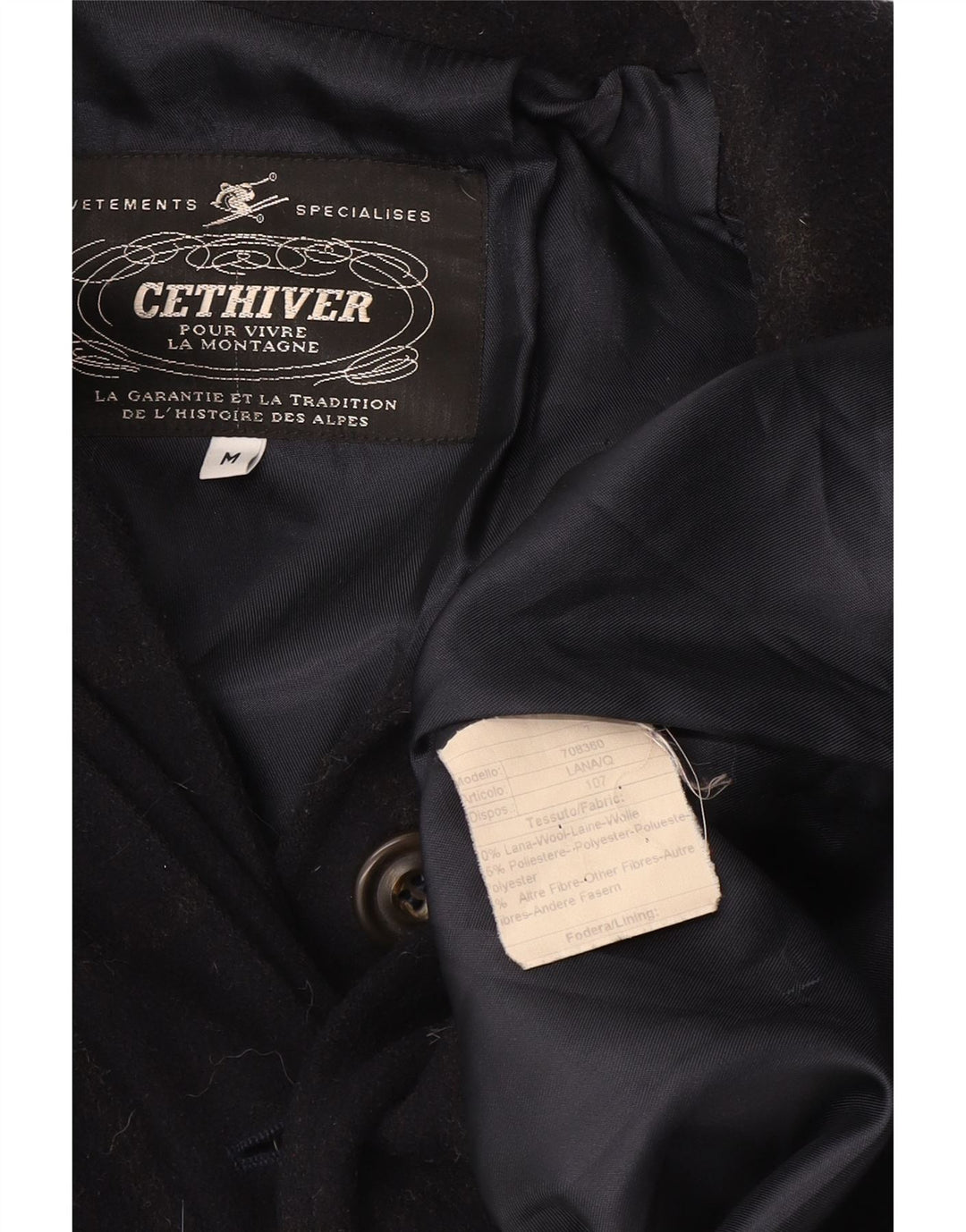 Vintage damski płaszcz narciarski UK 14, średni granatowy, wełniany w kratkę