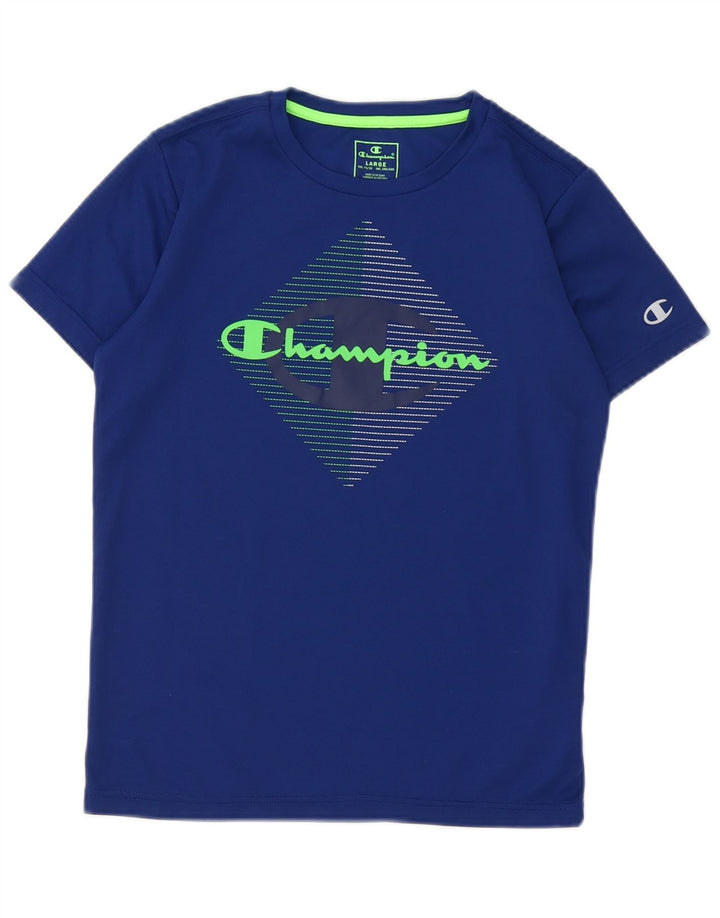Chłopięcy T-shirt z grafiką Champion, rozmiar 11-12 lat, duży, niebieski poliester