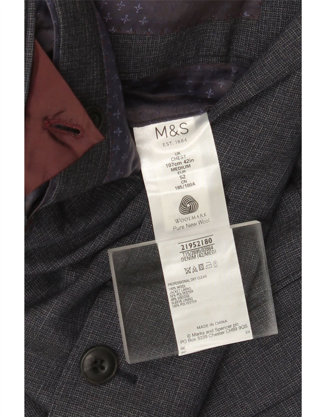 MARKS & SPENCER Męska marynarka zapinana na 2 guziki IT 52 XL Granatowa wełna
