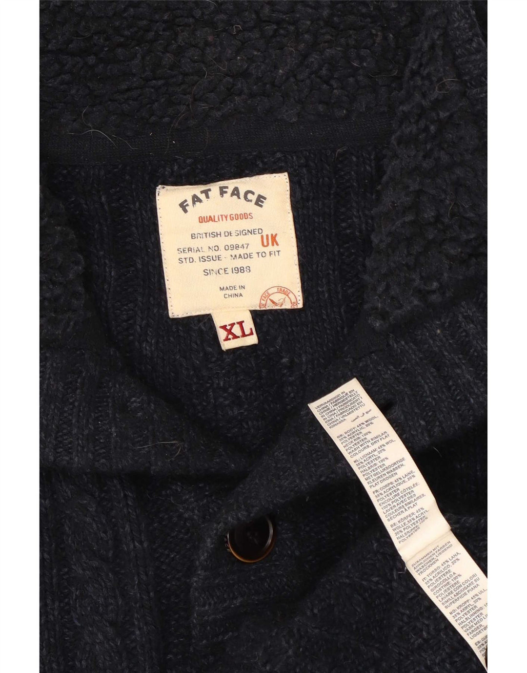 Męski sweter zapinany na guziki Fat Face XL Granatowa wełna