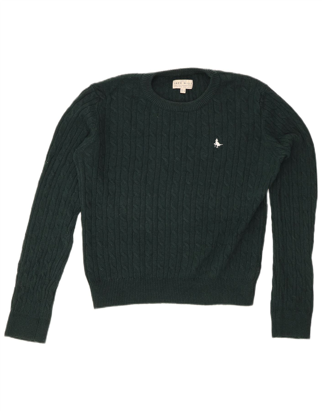 JACK WILLS Damski sweter z okrągłym dekoltem, UK 12, średnia zielona wełna