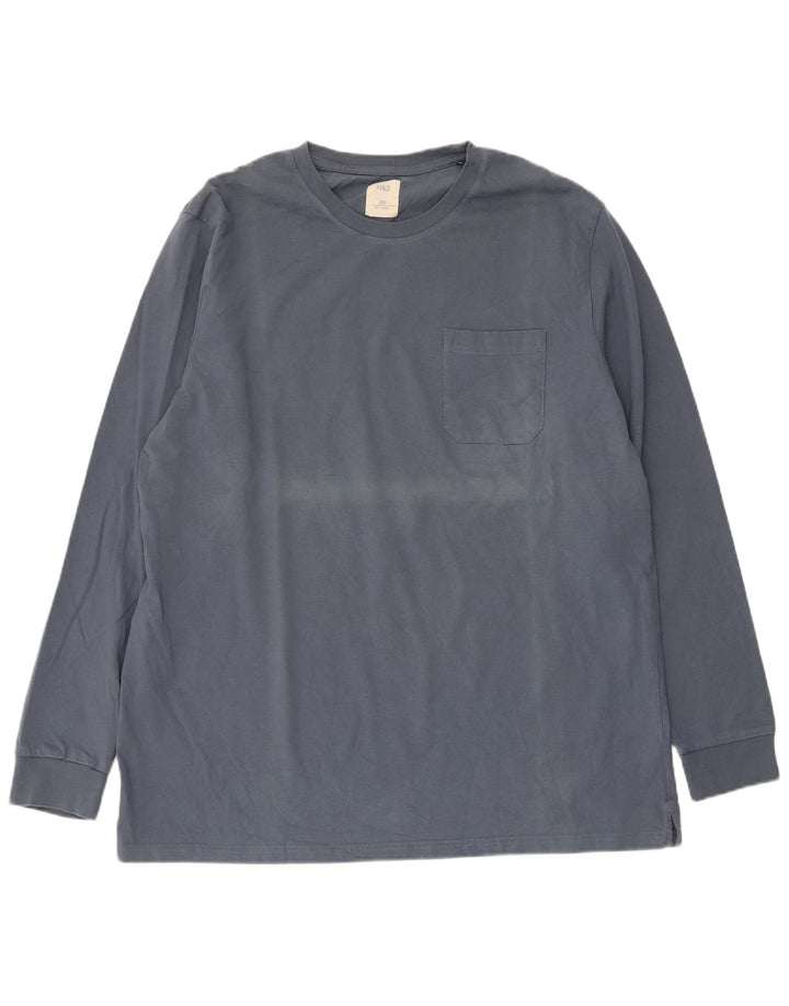 Marks & Spencer Męski top z długim rękawem, 2XL, niebieski, bawełniany