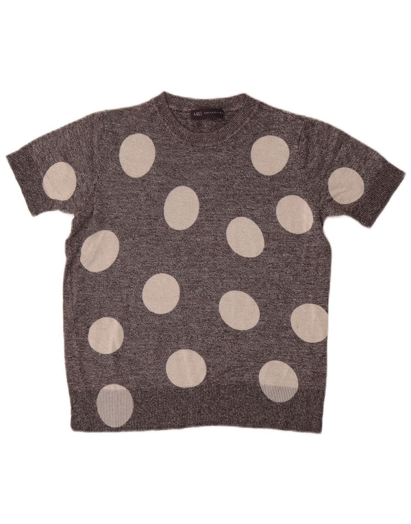 Marks & Spencer Damski sweter z okrągłym dekoltem, UK 8, mały, szary w kropki