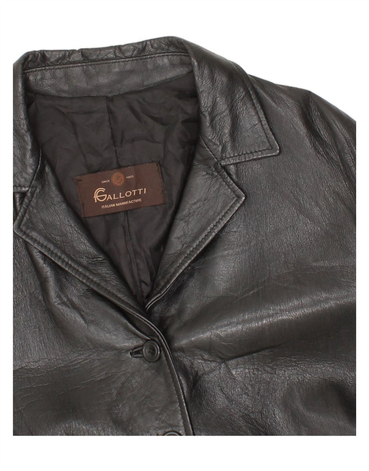 GALLOTTI Womens Leather Coat UK 14 Medium Black Leather Vintage Gallotti and Second-Hand Gallotti from Messina Hembry 