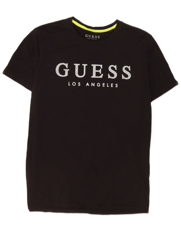 Męski T-shirt Guess Slim Fit z grafiką Top UK 40, średni czarny bawełniany