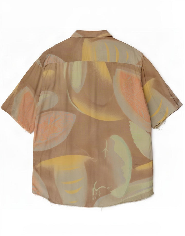 Męska koszula z krótkim rękawem w stylu vintage, abstrakcyjny wzór, XL, brązowa