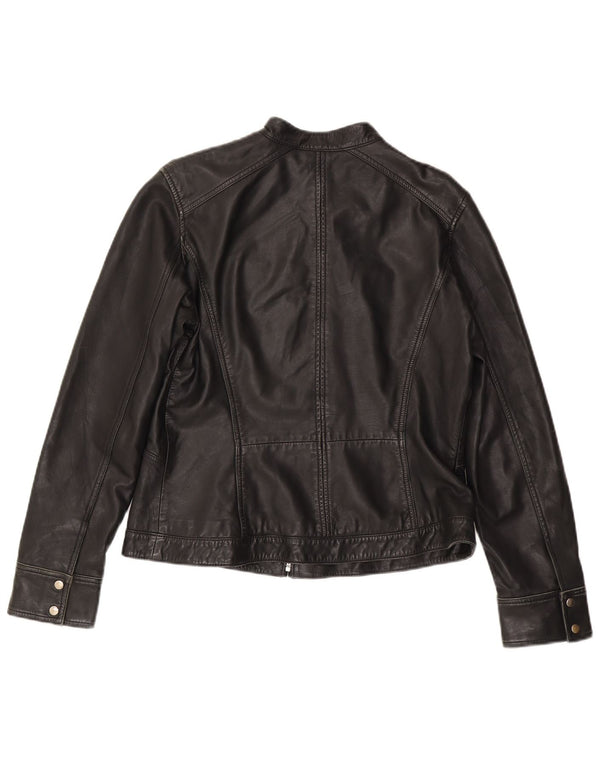 MONSOON Damska kurtka skórzana UK 14, duża czarna skóra