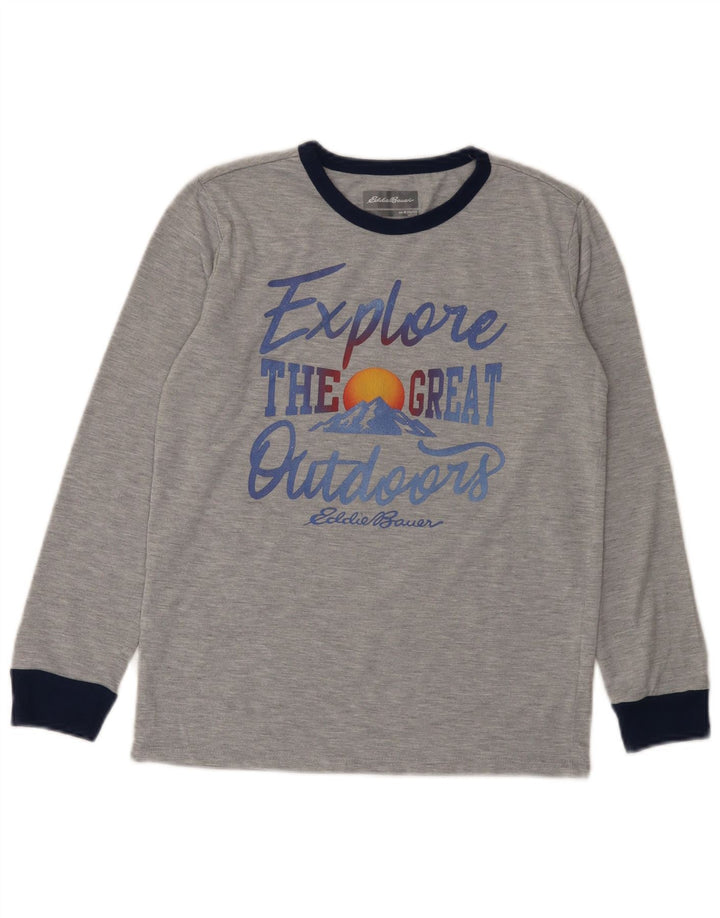Chłopięcy top z grafiką Eddie Bauer z długim rękawem, 10-11 lat, średnioszary, nakrapiany