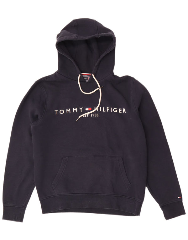 Męski sweter z kapturem i grafiką Tommy Hilfiger, średni granatowy, bawełniany