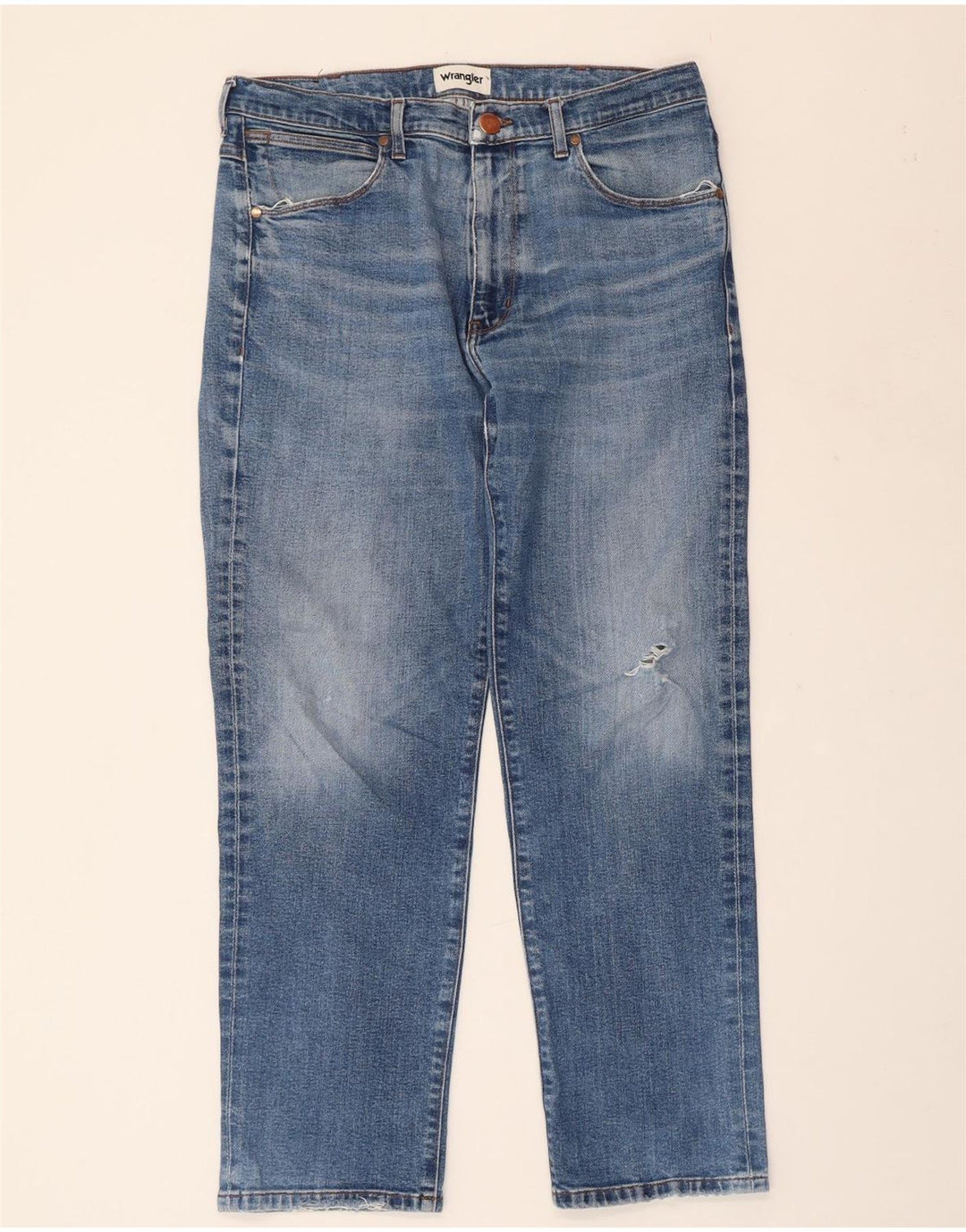 Męskie proste dżinsy WRANGLER W34 L30, niebieska bawełna