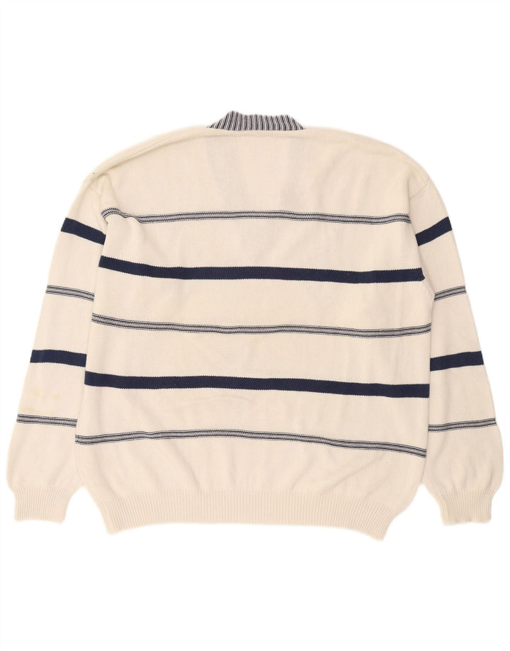 Stefanel Męski sweter z dekoltem w kształcie litery V, XL, biały, argyle/diament