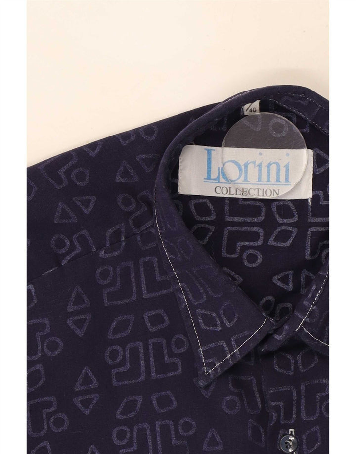 Męska koszula w stylu vintage z grafiką, rozmiar 39/40, średni granatowy geometryczny
