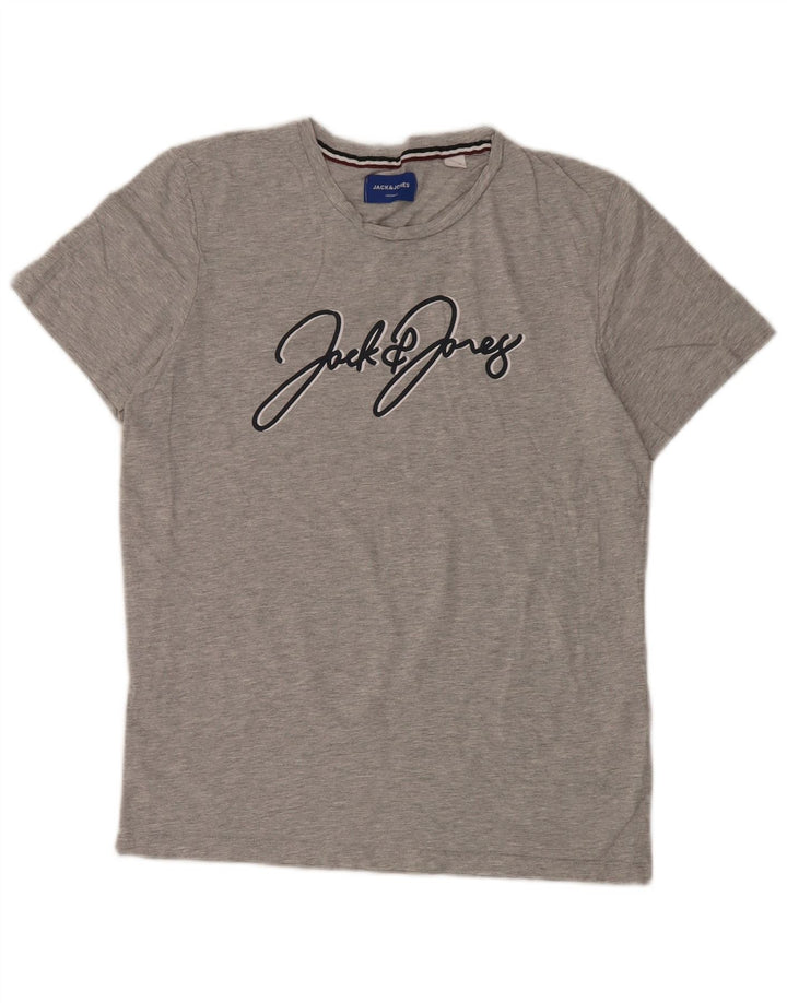 Męski T-shirt z grafiką Jack & Jones, mały, szary, bawełniany