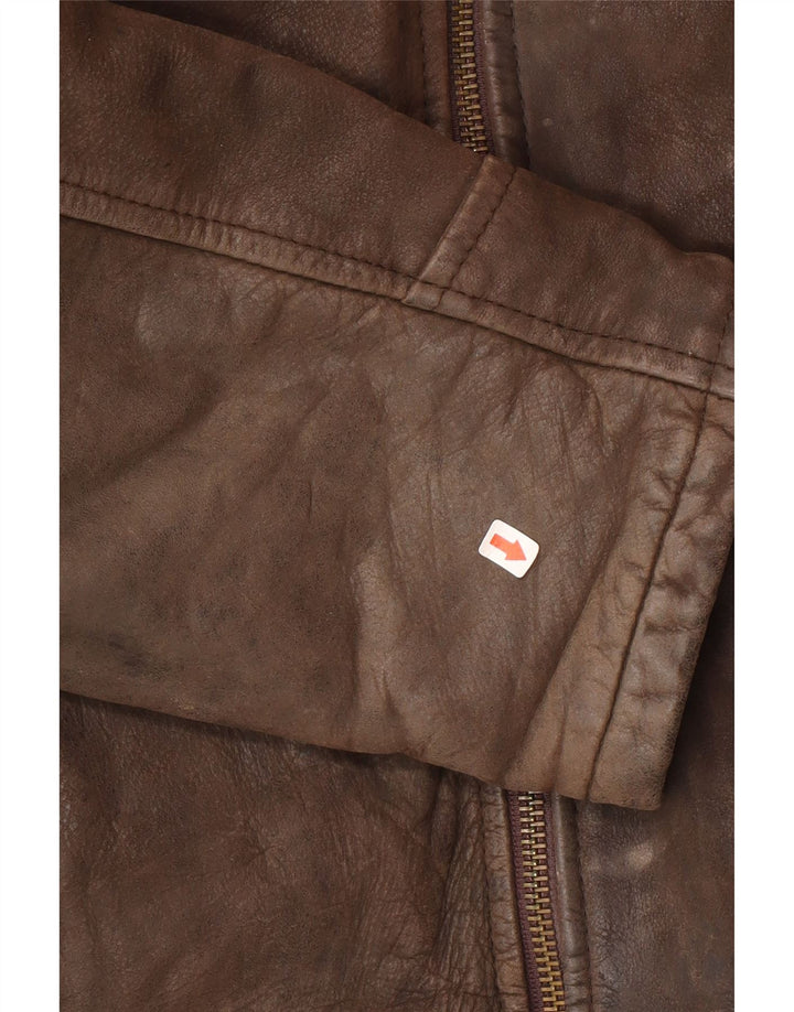 Męska kurtka skórzana w stylu vintage UK 38 Średnia brązowa skóra