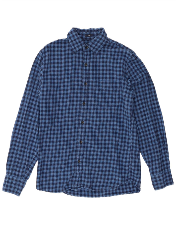 J. Crew Męska koszula flanelowa o dopasowanym kroju, mała, niebieska bawełniana kratka