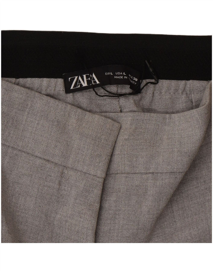 Damskie zwężane spodnie garniturowe Zara, duże W30 L29, szary poliester
