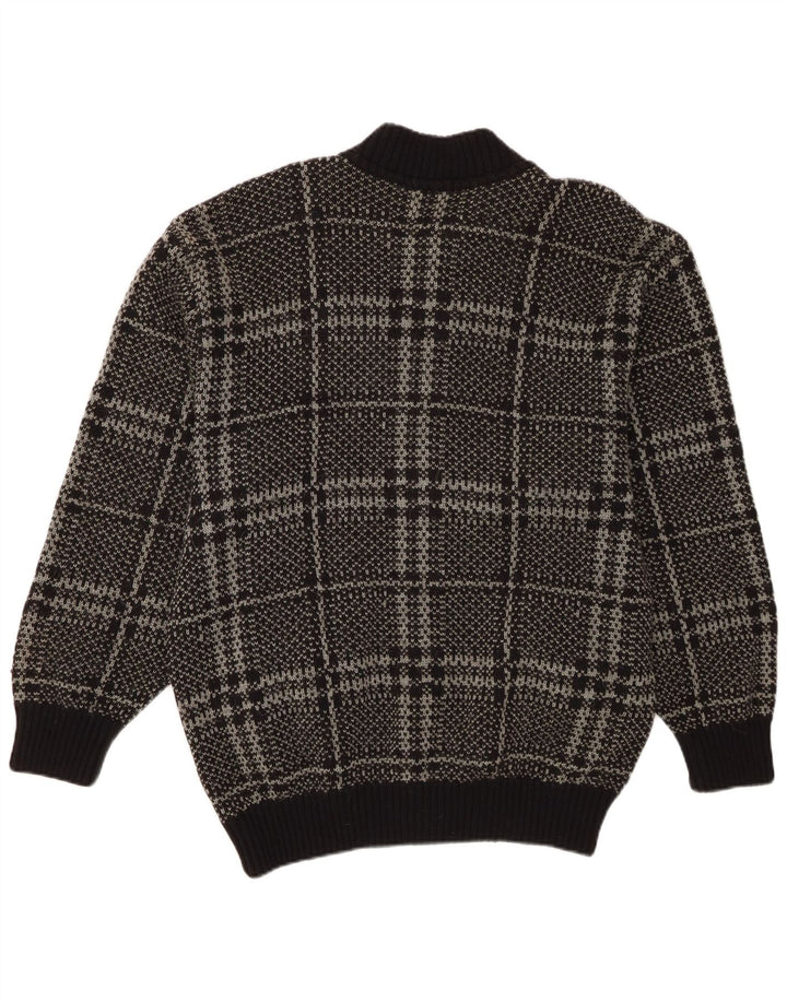 Vintage męski sweter kardigan IT 52, duża czarna wełna w kratkę