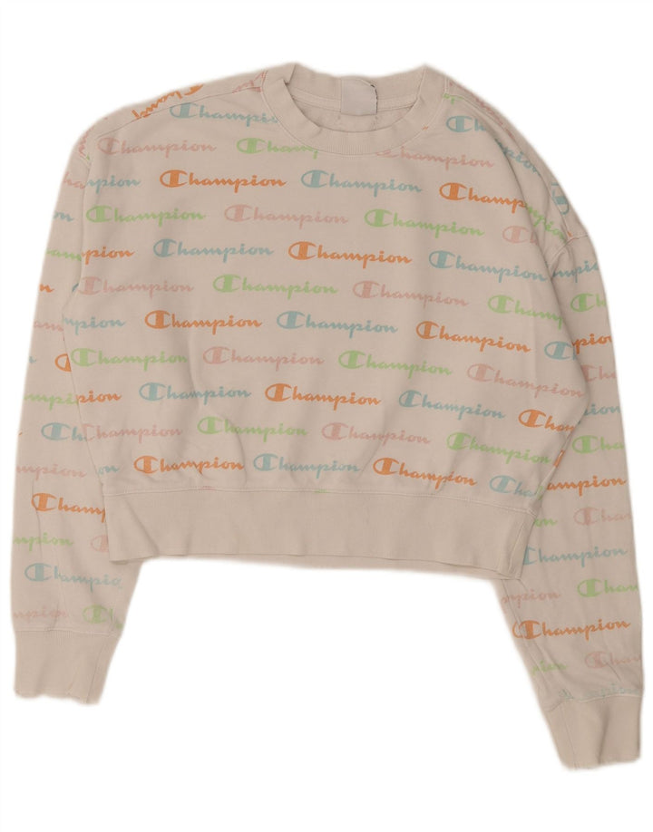 Damska bluza Champion Graphic Crop Sweatshirt UK 14 Medium White