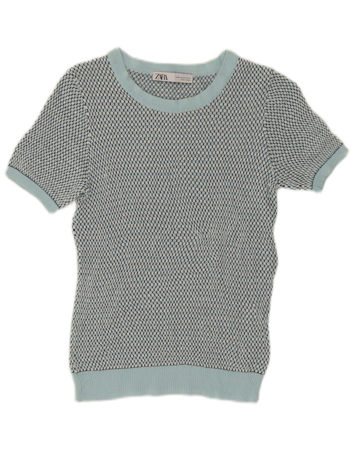 Sweter damski Zara z okrągłym wycięciem pod szyją, UK 12, średni zielony w cętki