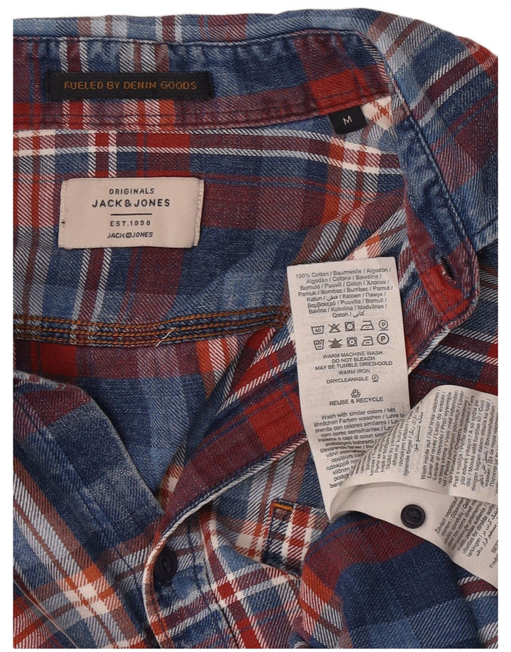 Męska koszula dżinsowa Jack & Jones, średnia, granatowa, bawełniana w kratkę