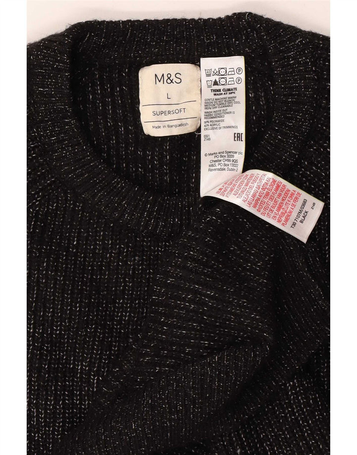 Marks & Spencer Męski sweter z okrągłym dekoltem, duży, czarny, nakrapiany poliamid