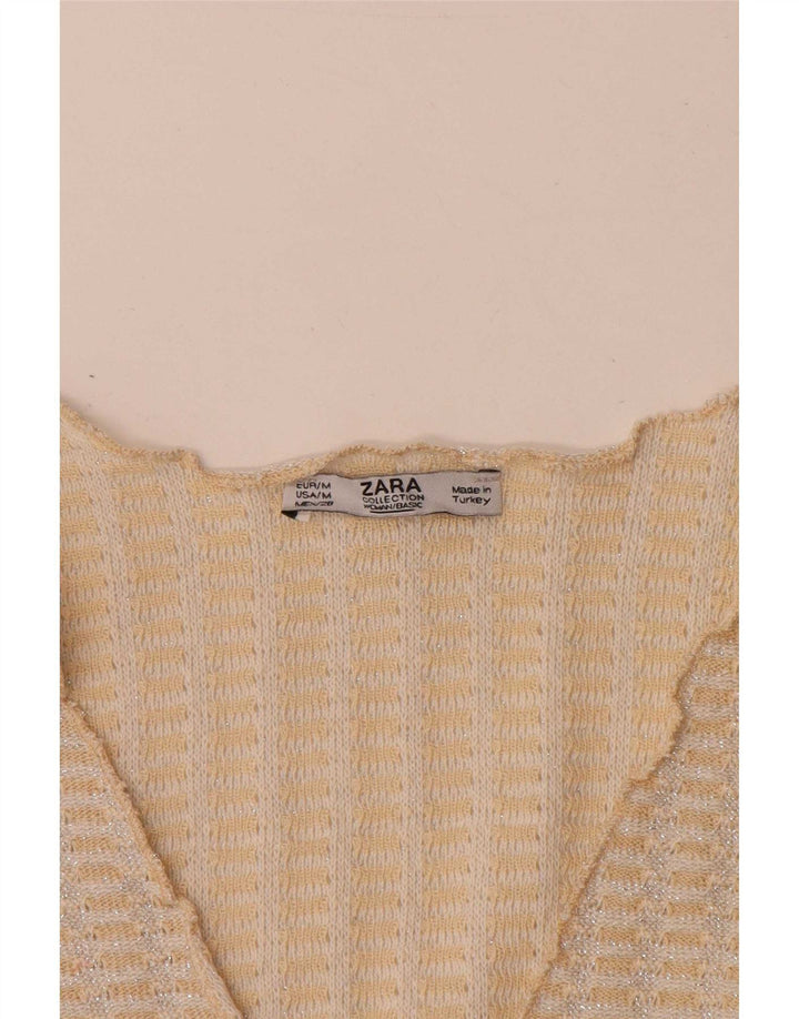 Bluzka damska Zara Crop Knit Top UK 14 Średni Beż Nakrapiane