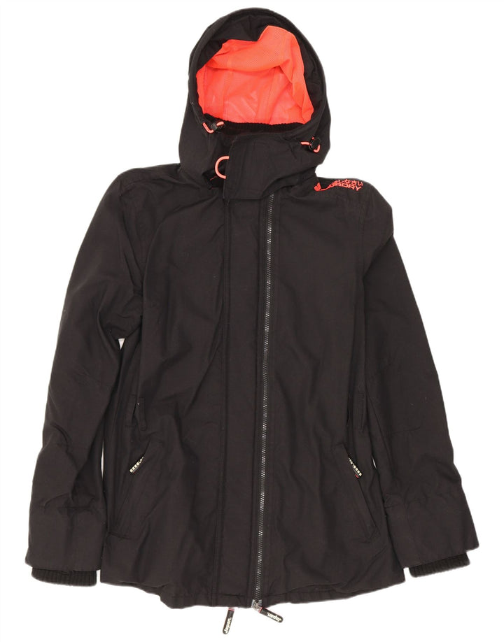 Damska kurtka przeciwdeszczowa z kapturem Superdry The Windmac UK 36, mała, czarna, z poliestru